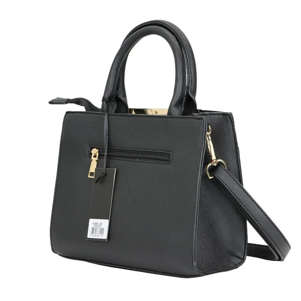Black Faux Leather Purse Tote Cross Body Shoulder Hand Bag - Picture 2 of 12